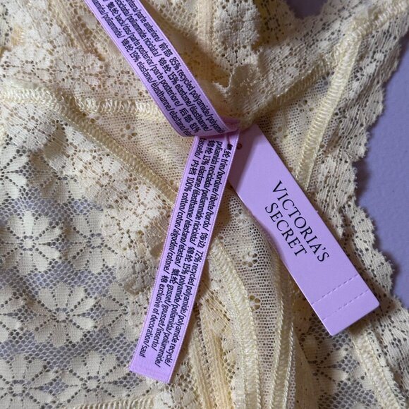 New Victoria's Secret Medium String Thong Medium Yellow Lace Flower Tanga - Picture 4 of 6